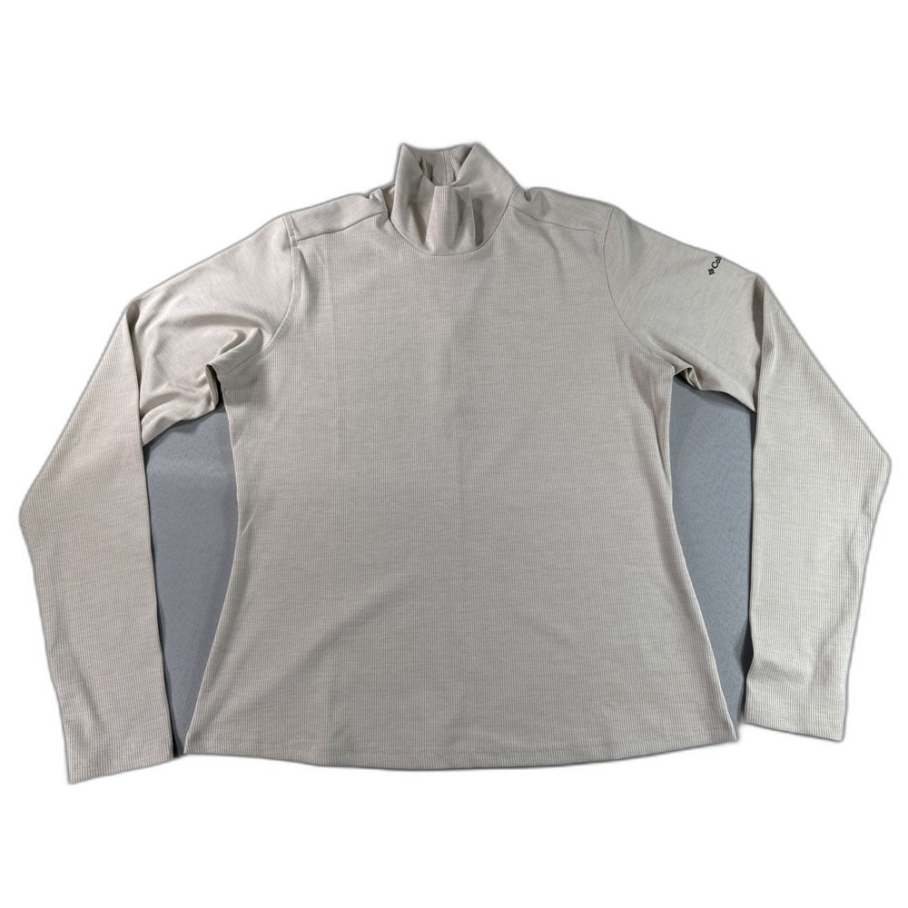 Columbiaโ Mock Neck Long Sleeve Pullover XL Top Beige Ribbed Soft Polyester Mens